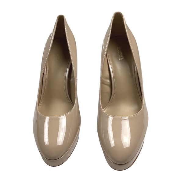 Michael Kors Nude Patent Leather Platform Pumps Heels Round Toe Size 11M Beige - Picture 3 of 13